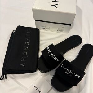 Givenchy Black Slide Sandals with White Logo Strap